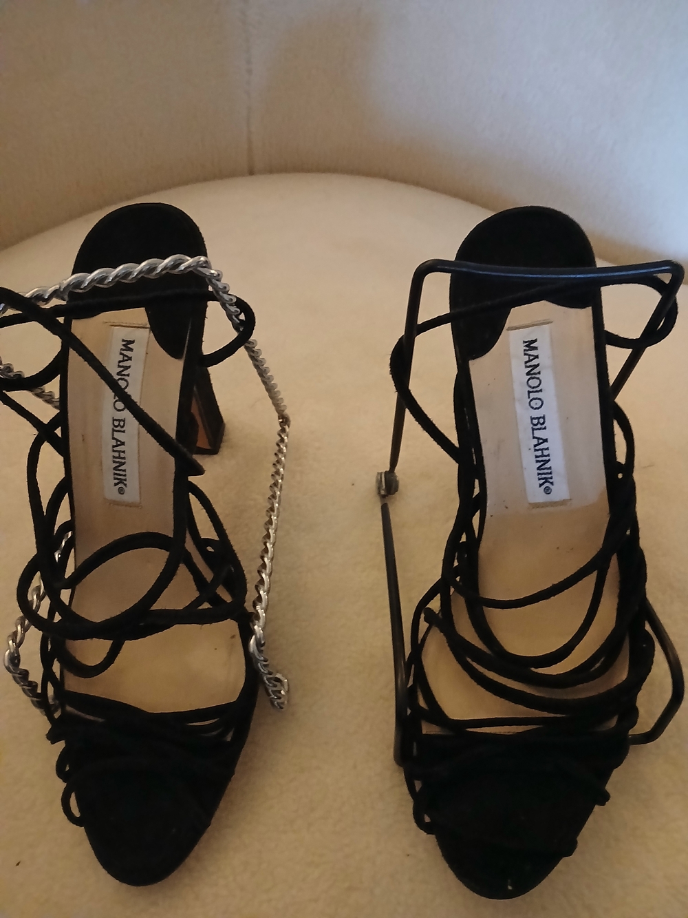 Manolo Blahnik Black Strappy Stiletto Sandals